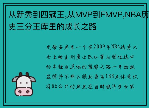 从新秀到四冠王,从MVP到FMVP,NBA历史三分王库里的成长之路