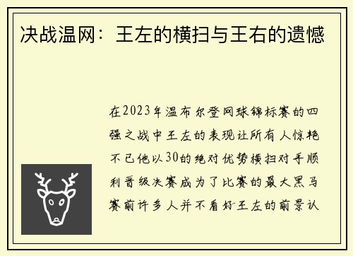 决战温网：王左的横扫与王右的遗憾