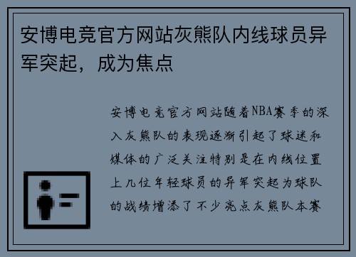 安博电竞官方网站灰熊队内线球员异军突起，成为焦点
