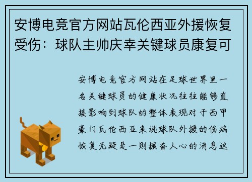安博电竞官方网站瓦伦西亚外援恢复受伤：球队主帅庆幸关键球员康复可为球队增光